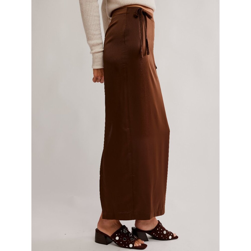 FREE PEOPLE Rosetto Column Satin Maxi Skirt / Potting Soil - Picture 3 of 6